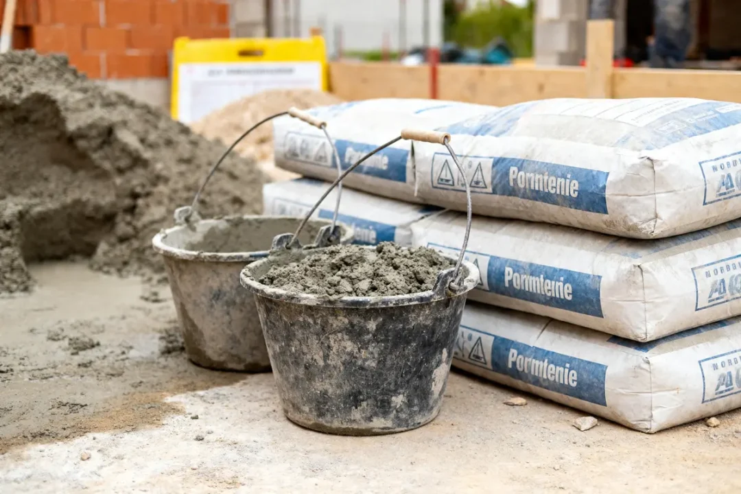 Sacs et seaux de béton prêts à l'emploi pour calcul pour le beton sur chantier