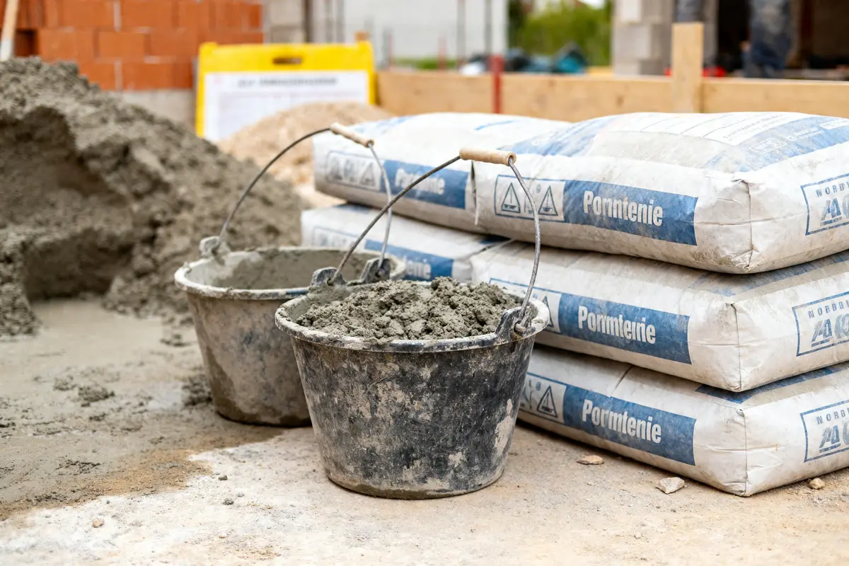 Sacs et seaux de béton prêts à l'emploi pour calcul pour le beton sur chantier