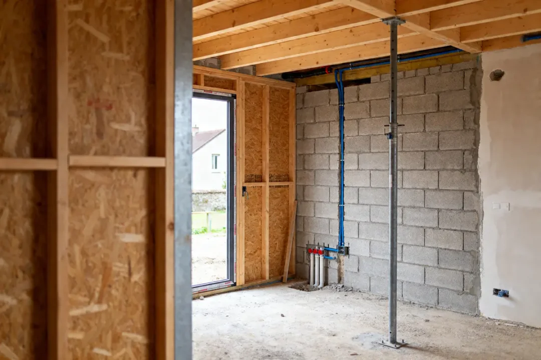 Extension de maison en cours, murs en parpaings, prix extension maison 20m2 abordable