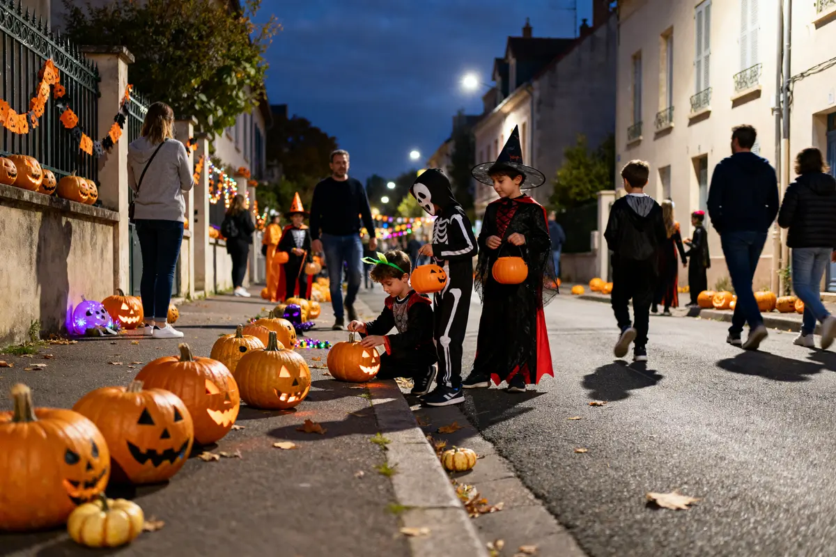 Des enfants déguisés collectent des bonbons le soir de la date d'Halloween 2024
