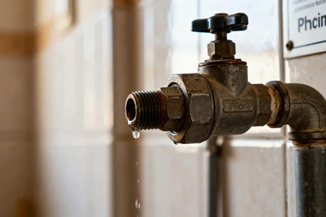 Robinet avec fuite illustrant la durée de vie d'un réducteur de pression d'eau