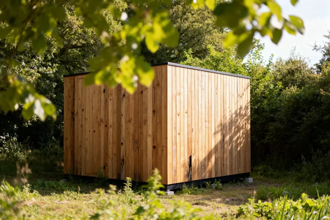 Cabane en bois Greenkub au milieu de la nature verdoyante et ensoleillée