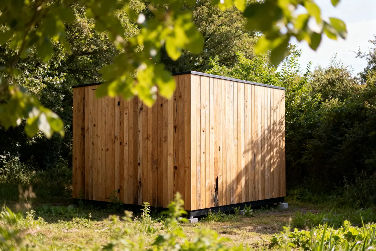 Cabane en bois Greenkub au milieu de la nature verdoyante et ensoleillée