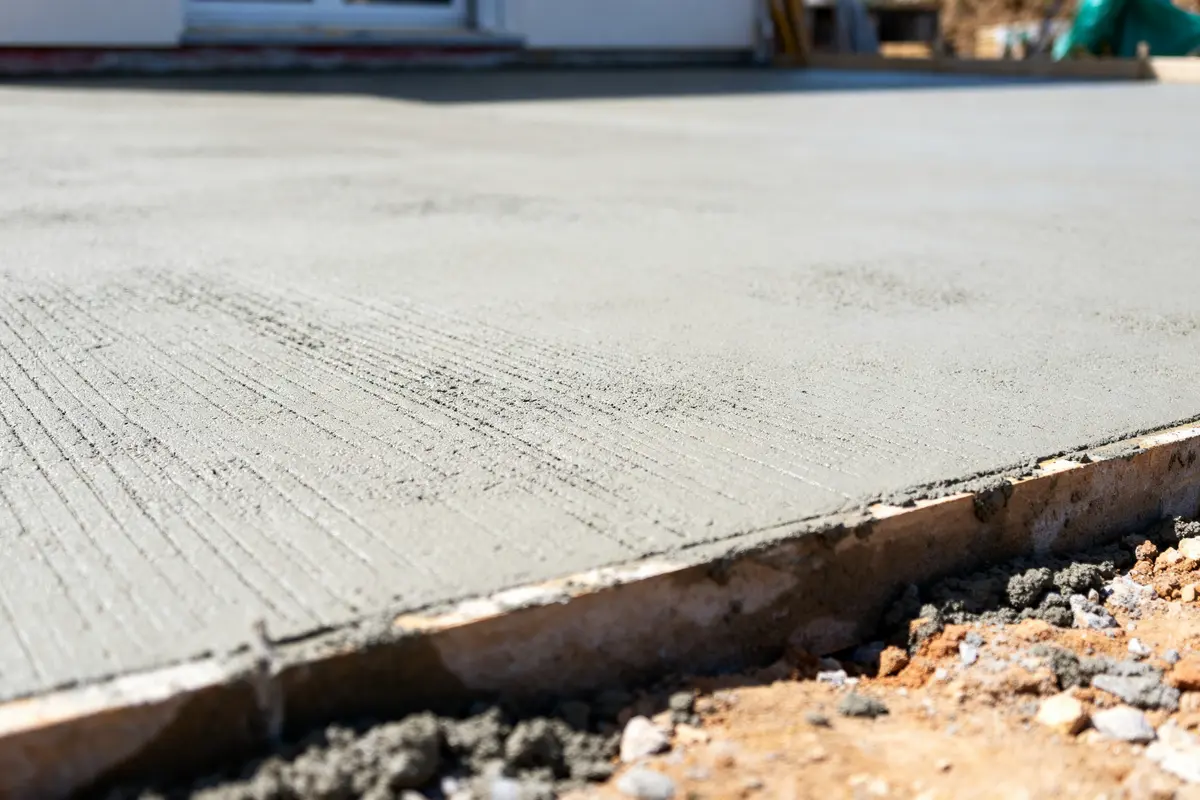 Surface de béton drainant récemment posée pour évaluer le prix au m2 du béton drainant