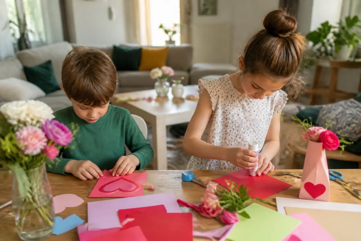 Enfants fabriquant des cartes pour la date de la fête des mères 2026